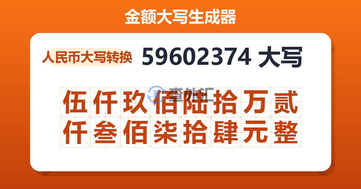 59602374大写 伍仟玖佰陆拾万贰仟叁佰柒拾肆元整