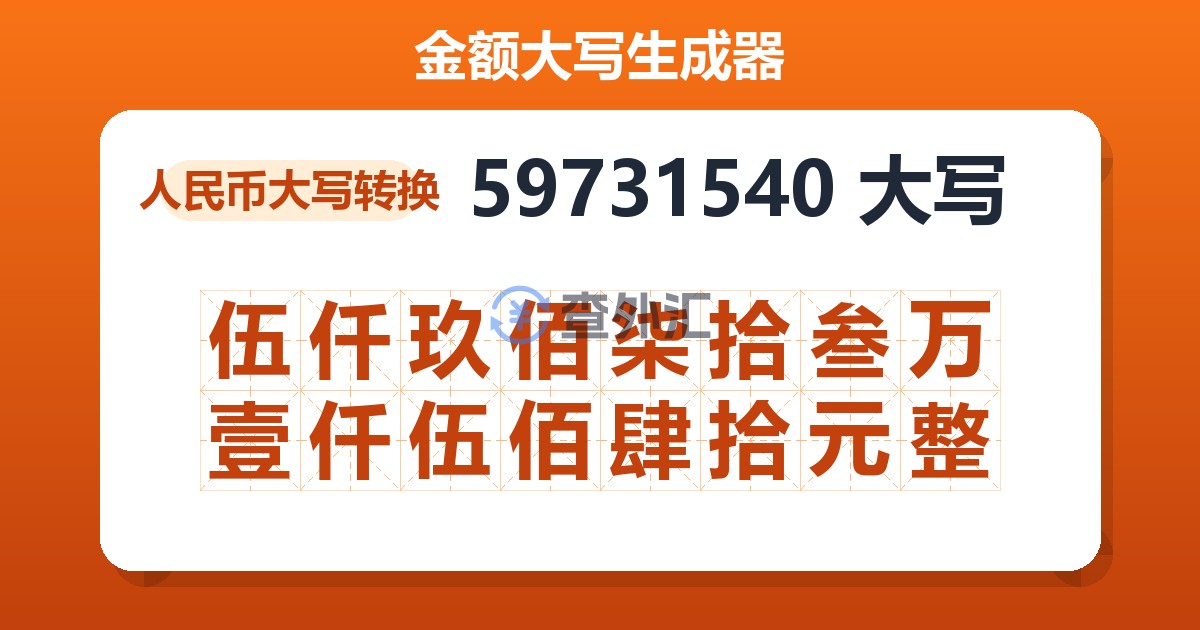 59731540大写 伍仟玖佰柒拾叁万壹仟伍佰肆拾元整