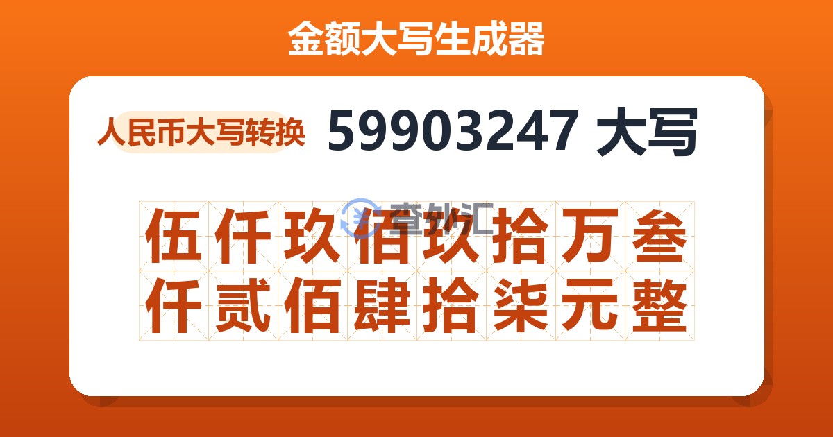 59903247大写 伍仟玖佰玖拾万叁仟贰佰肆拾柒元整