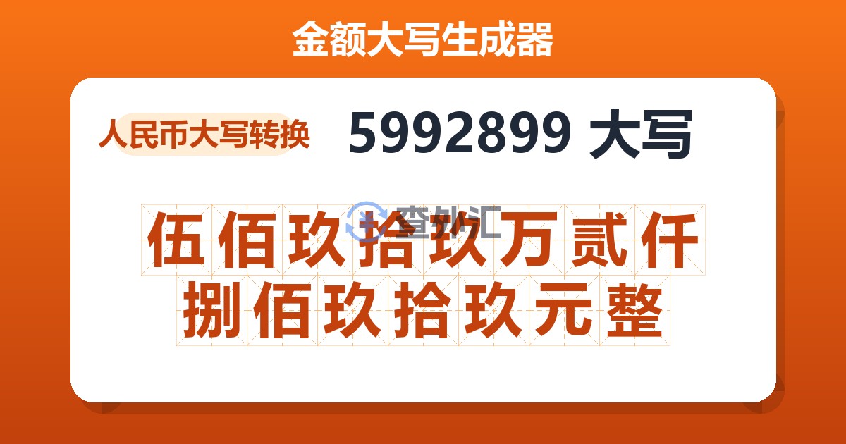 5992899大写 伍佰玖拾玖万贰仟捌佰玖拾玖元整