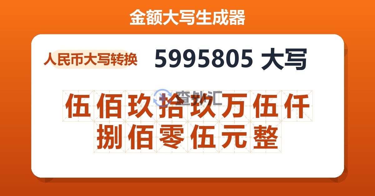 5995805大写 伍佰玖拾玖万伍仟捌佰零伍元整
