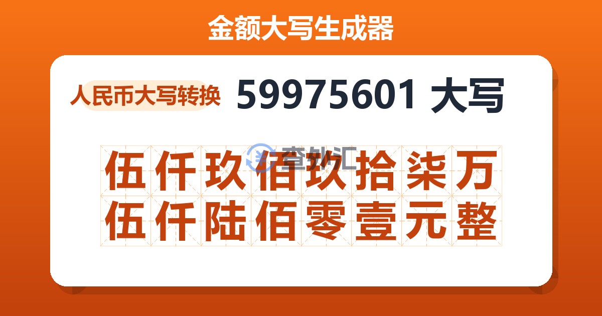 59975601大写 伍仟玖佰玖拾柒万伍仟陆佰零壹元整