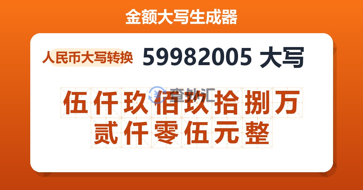 59982005大写 伍仟玖佰玖拾捌万贰仟零伍元整