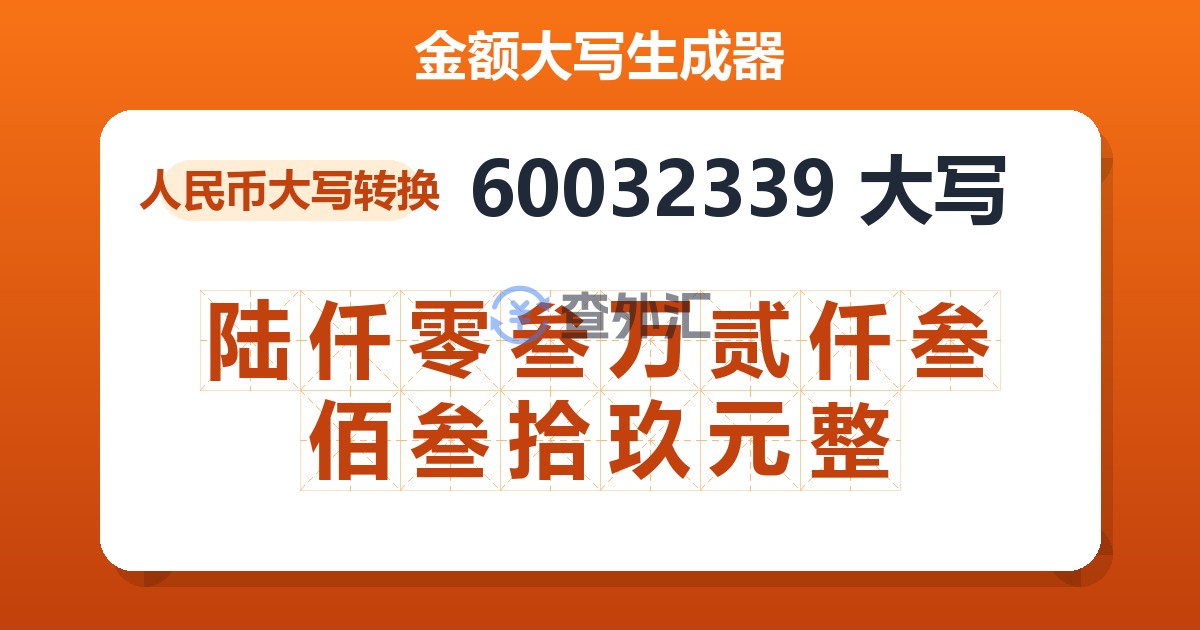 60032339大写 陆仟零叁万贰仟叁佰叁拾玖元整