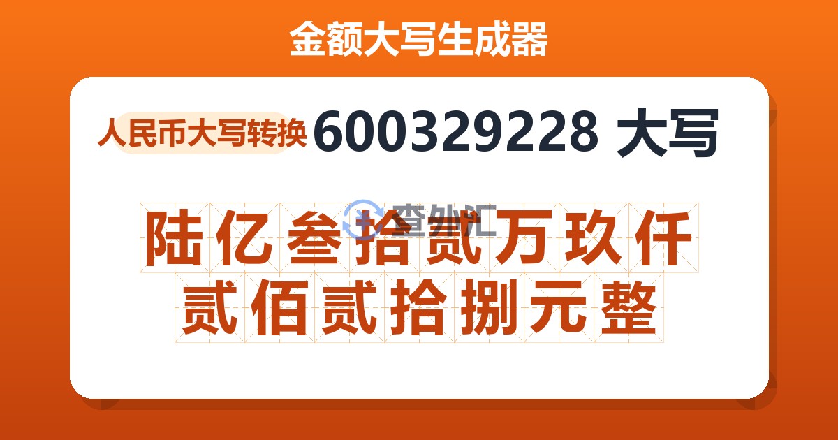 600329228大写 陆亿叁拾贰万玖仟贰佰贰拾捌元整
