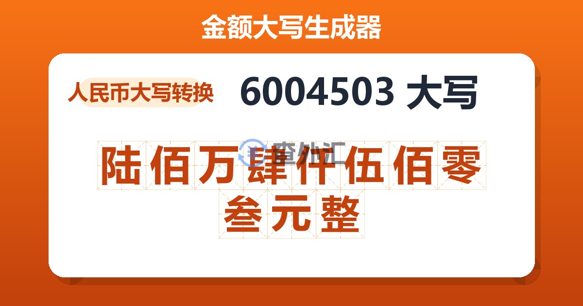 6004503大写 陆佰万肆仟伍佰零叁元整