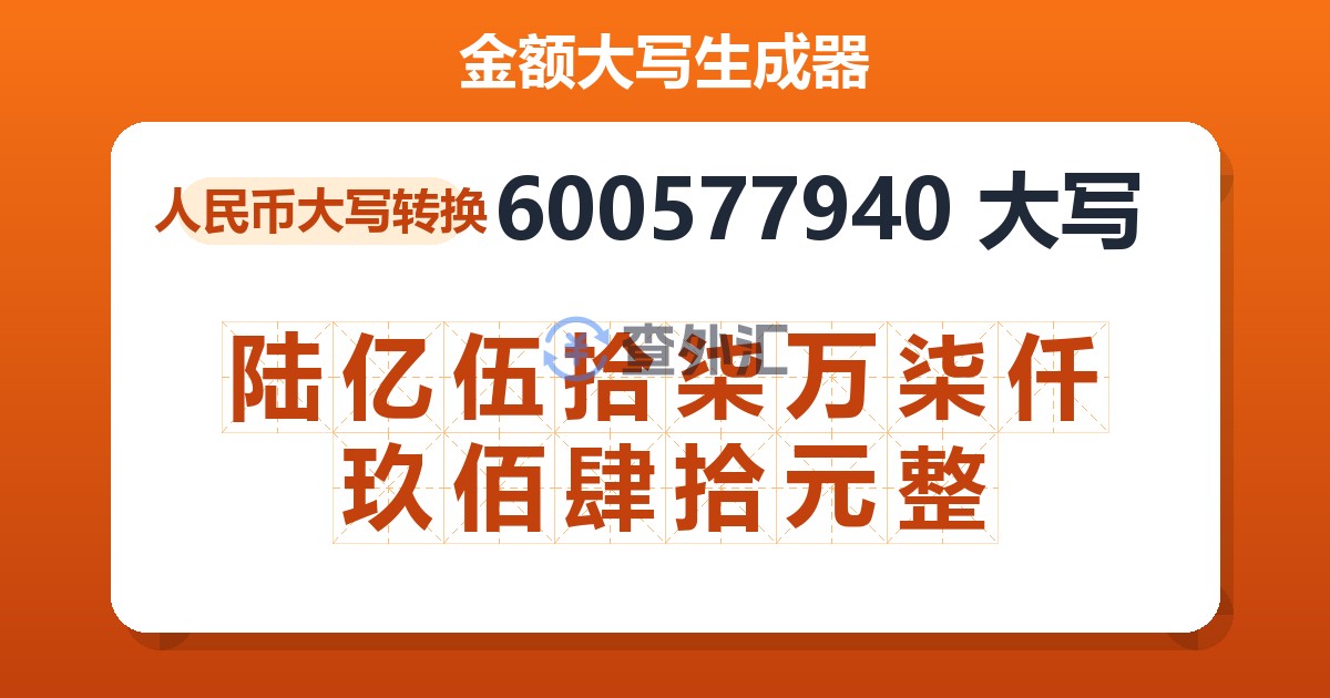 600577940大写 陆亿伍拾柒万柒仟玖佰肆拾元整