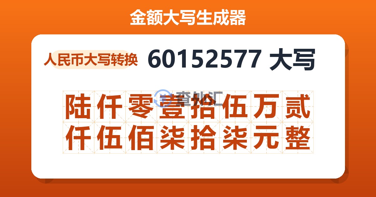 60152577大写 陆仟零壹拾伍万贰仟伍佰柒拾柒元整