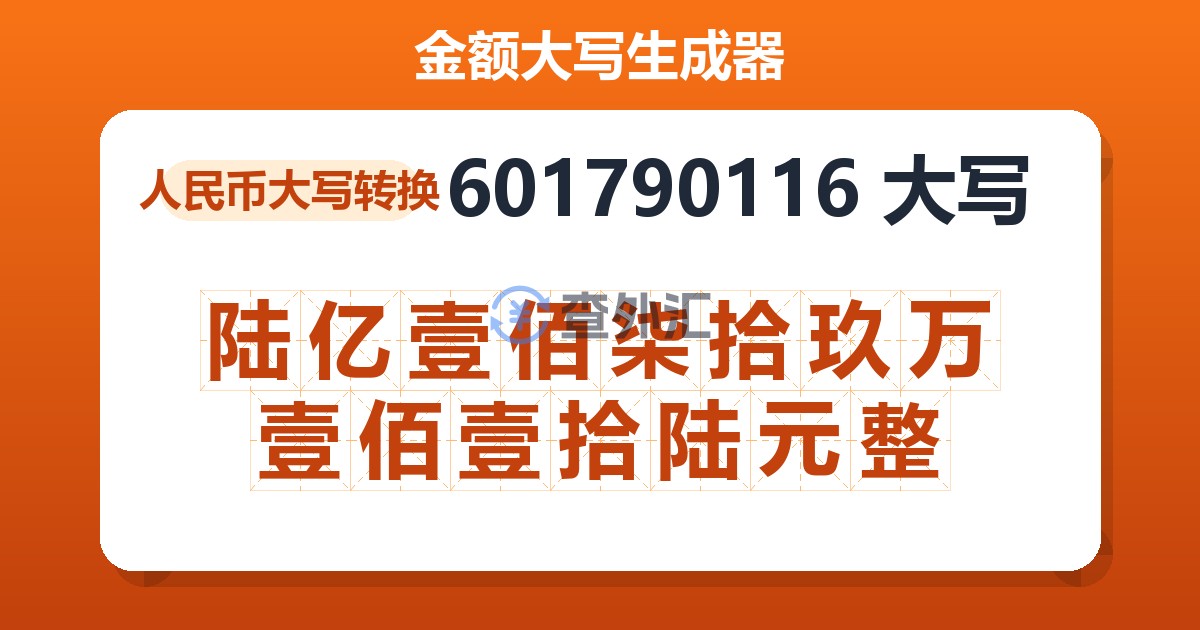 601790116大写 陆亿壹佰柒拾玖万壹佰壹拾陆元整