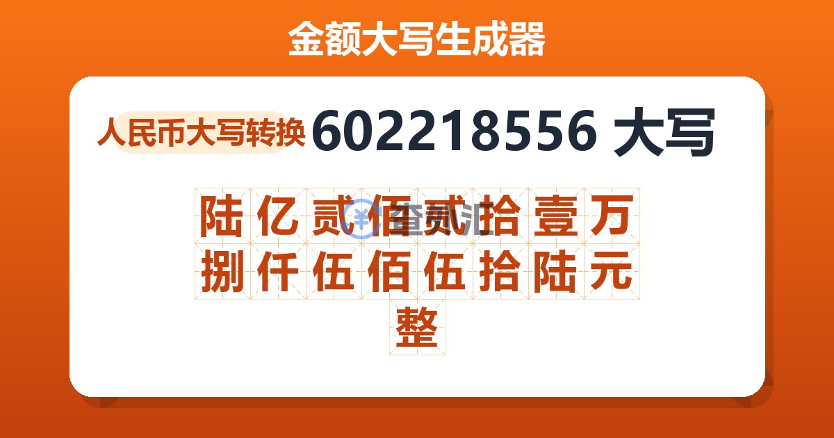 602218556大写 陆亿贰佰贰拾壹万捌仟伍佰伍拾陆元整