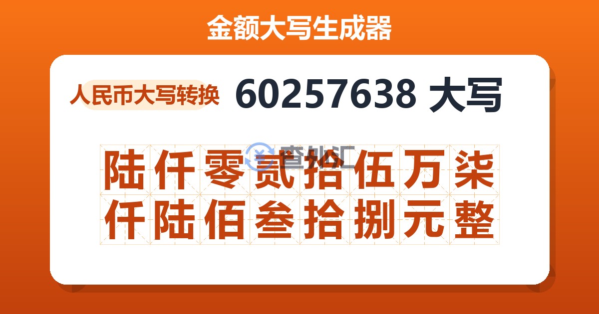 60257638大写 陆仟零贰拾伍万柒仟陆佰叁拾捌元整