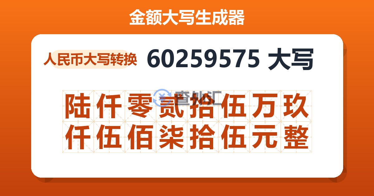 60259575大写 陆仟零贰拾伍万玖仟伍佰柒拾伍元整