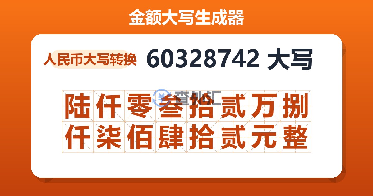60328742大写 陆仟零叁拾贰万捌仟柒佰肆拾贰元整