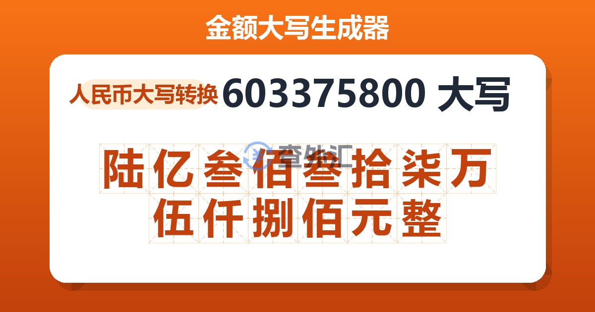 603375800大写 陆亿叁佰叁拾柒万伍仟捌佰元整