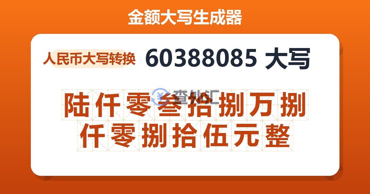60388085大写 陆仟零叁拾捌万捌仟零捌拾伍元整