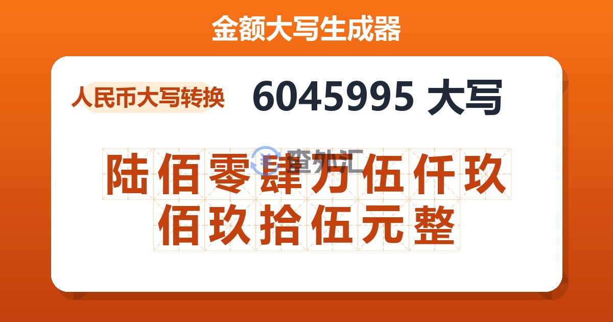 6045995大写 陆佰零肆万伍仟玖佰玖拾伍元整