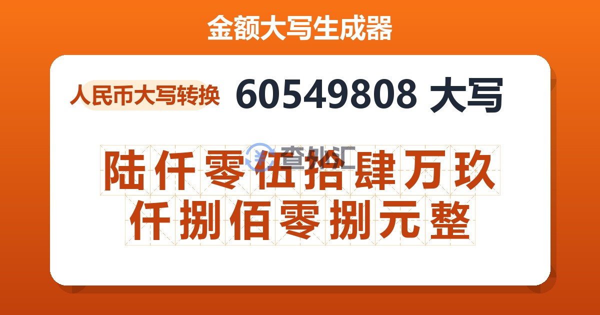 60549808大写 陆仟零伍拾肆万玖仟捌佰零捌元整