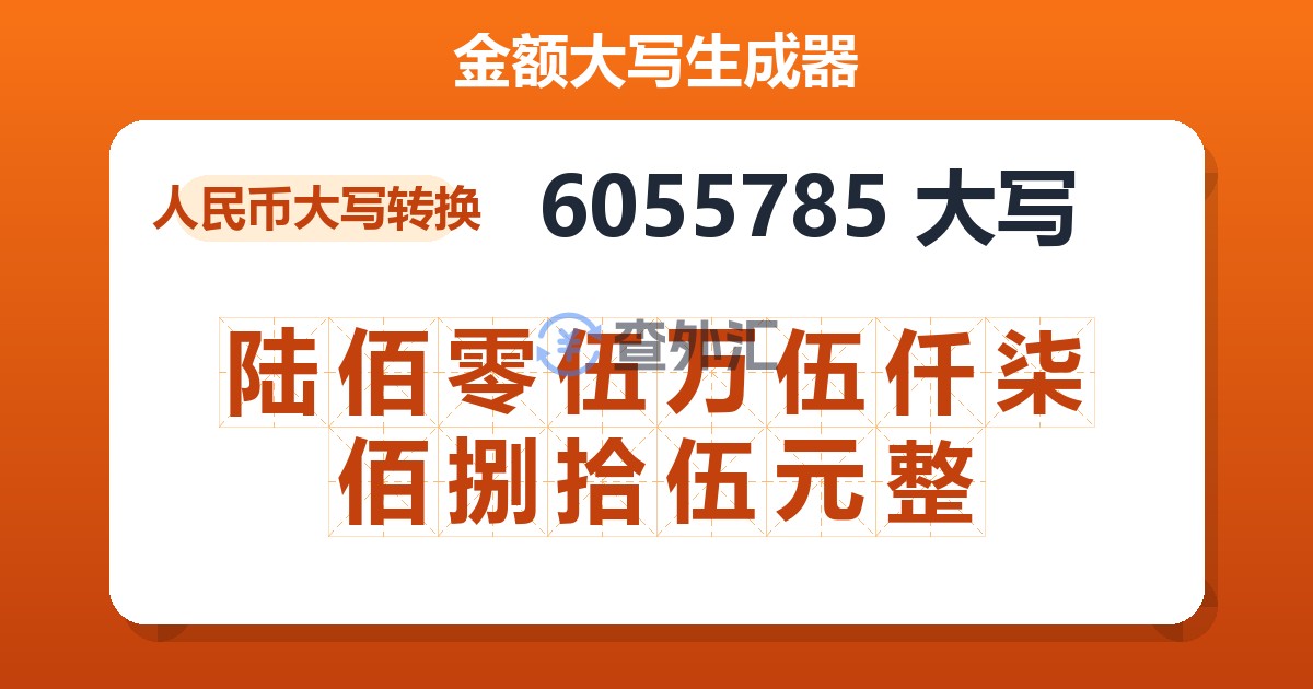 6055785大写 陆佰零伍万伍仟柒佰捌拾伍元整