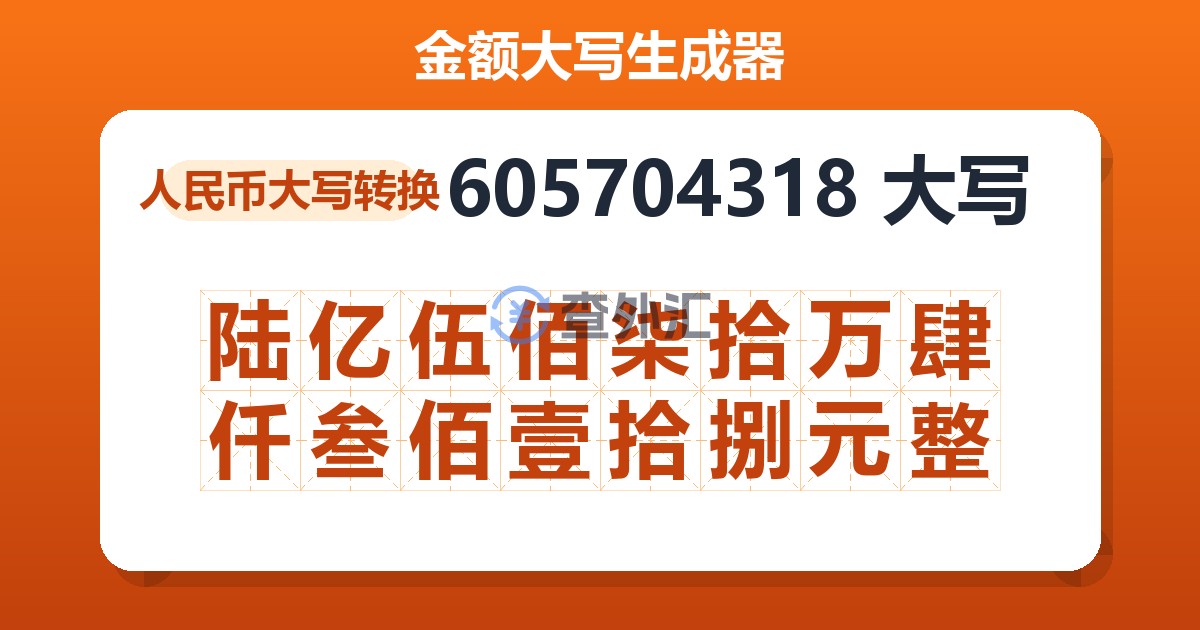 605704318大写 陆亿伍佰柒拾万肆仟叁佰壹拾捌元整