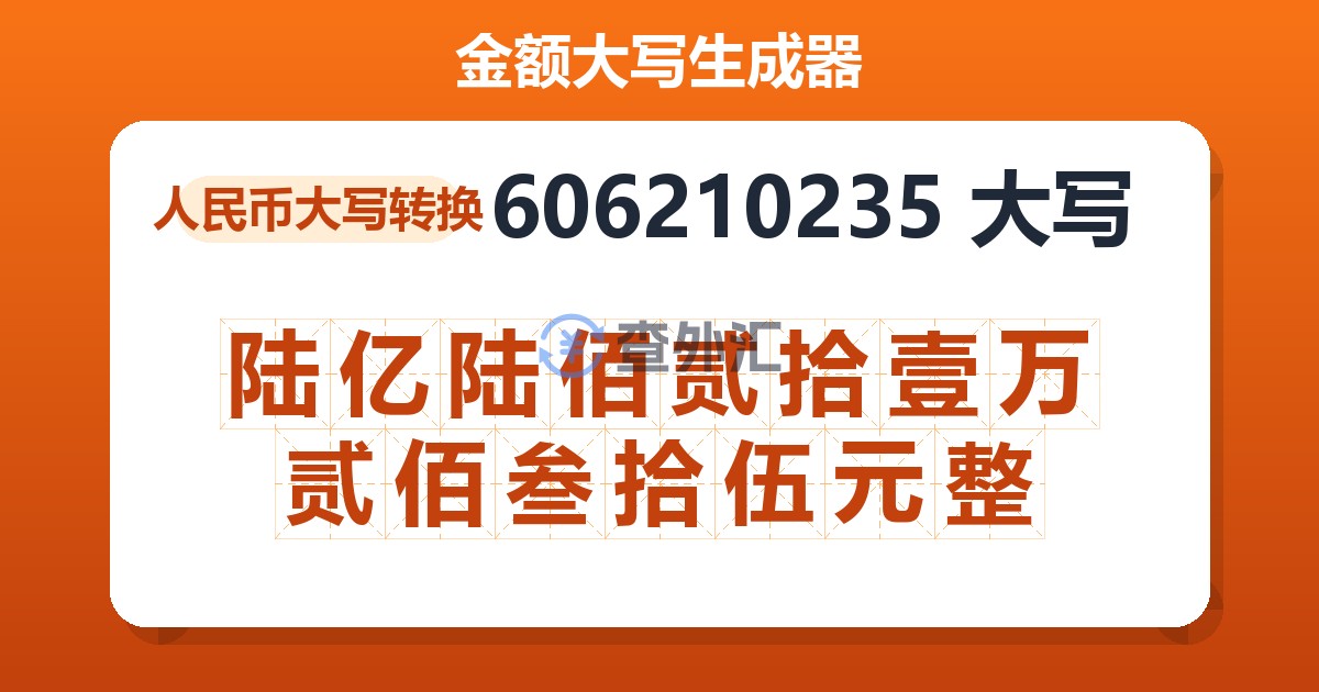 606210235大写 陆亿陆佰贰拾壹万贰佰叁拾伍元整