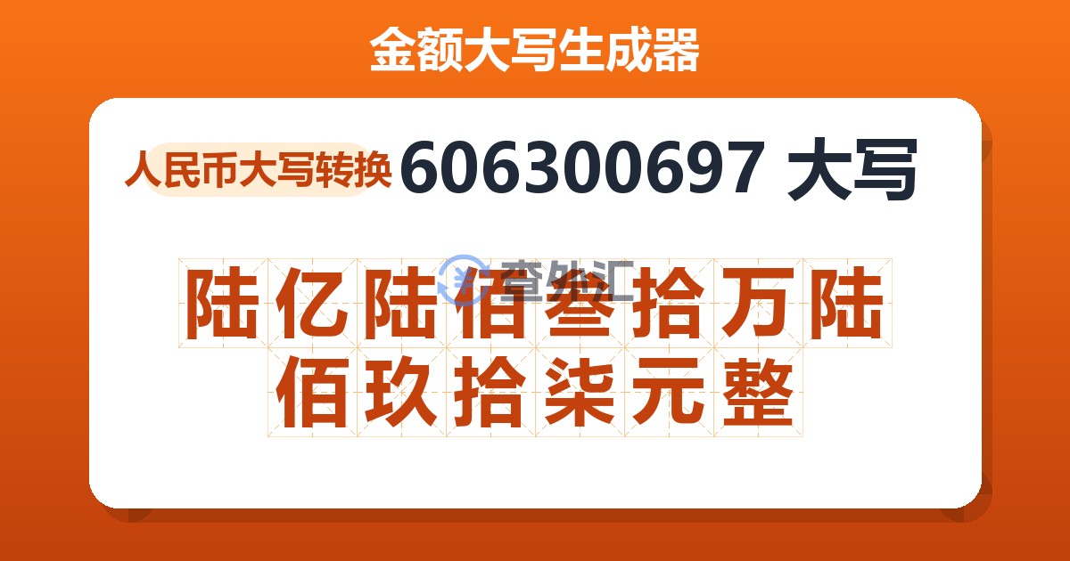 606300697大写 陆亿陆佰叁拾万陆佰玖拾柒元整