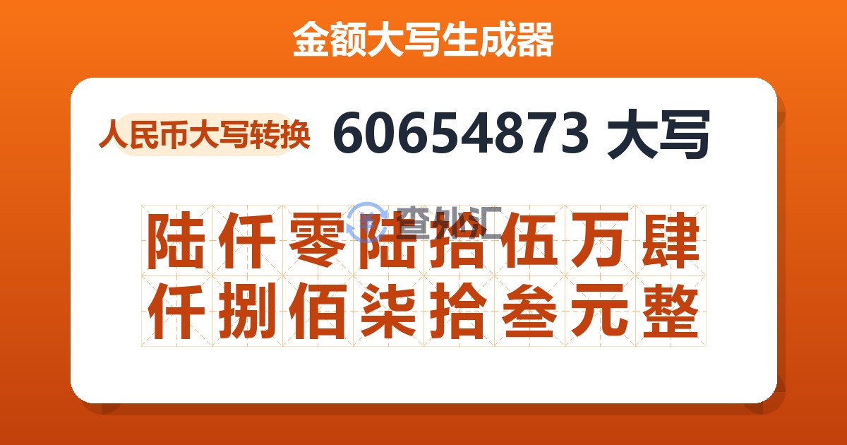 60654873大写 陆仟零陆拾伍万肆仟捌佰柒拾叁元整
