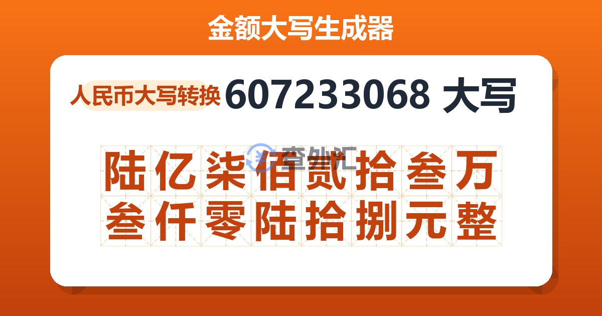 607233068大写 陆亿柒佰贰拾叁万叁仟零陆拾捌元整