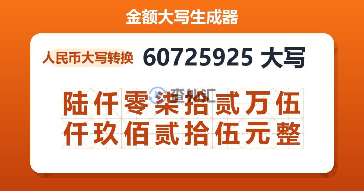 60725925大写 陆仟零柒拾贰万伍仟玖佰贰拾伍元整