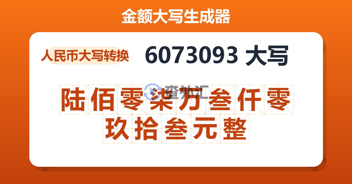 6073093大写 陆佰零柒万叁仟零玖拾叁元整