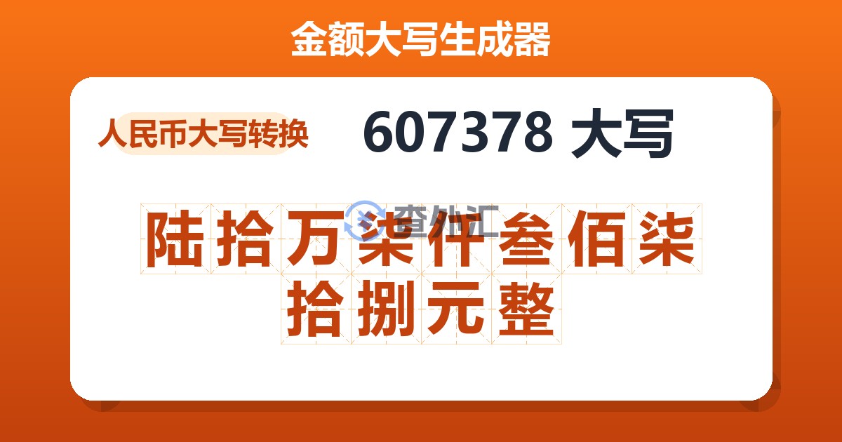 607378大写 陆拾万柒仟叁佰柒拾捌元整