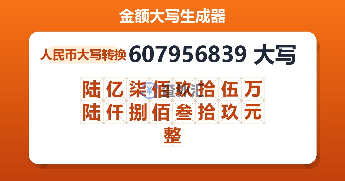 607956839大写 陆亿柒佰玖拾伍万陆仟捌佰叁拾玖元整