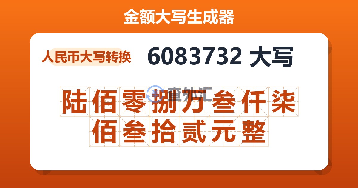 6083732大写 陆佰零捌万叁仟柒佰叁拾贰元整