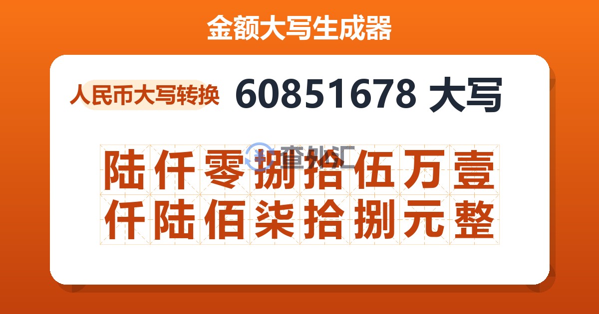60851678大写 陆仟零捌拾伍万壹仟陆佰柒拾捌元整