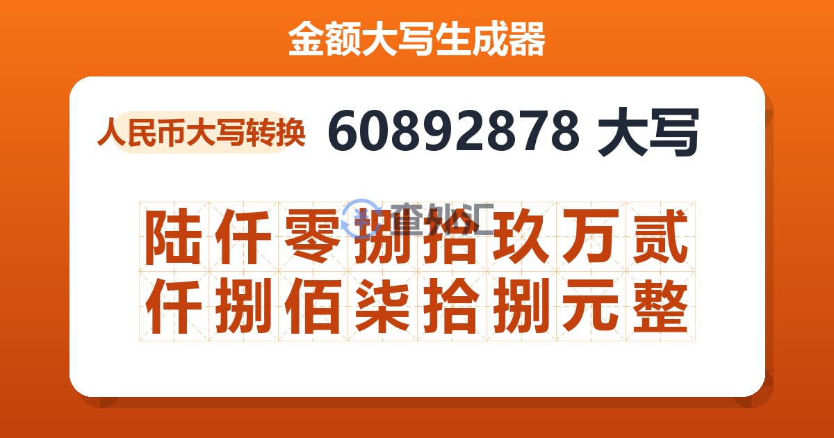 60892878大写 陆仟零捌拾玖万贰仟捌佰柒拾捌元整