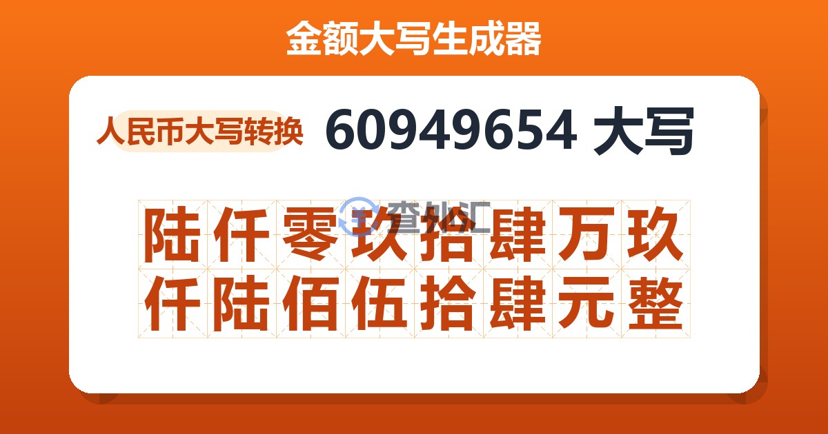 60949654大写 陆仟零玖拾肆万玖仟陆佰伍拾肆元整