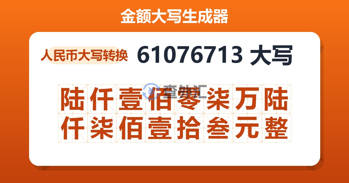 61076713大写 陆仟壹佰零柒万陆仟柒佰壹拾叁元整