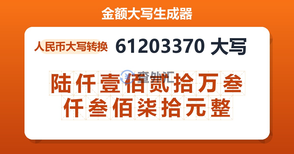 61203370大写 陆仟壹佰贰拾万叁仟叁佰柒拾元整