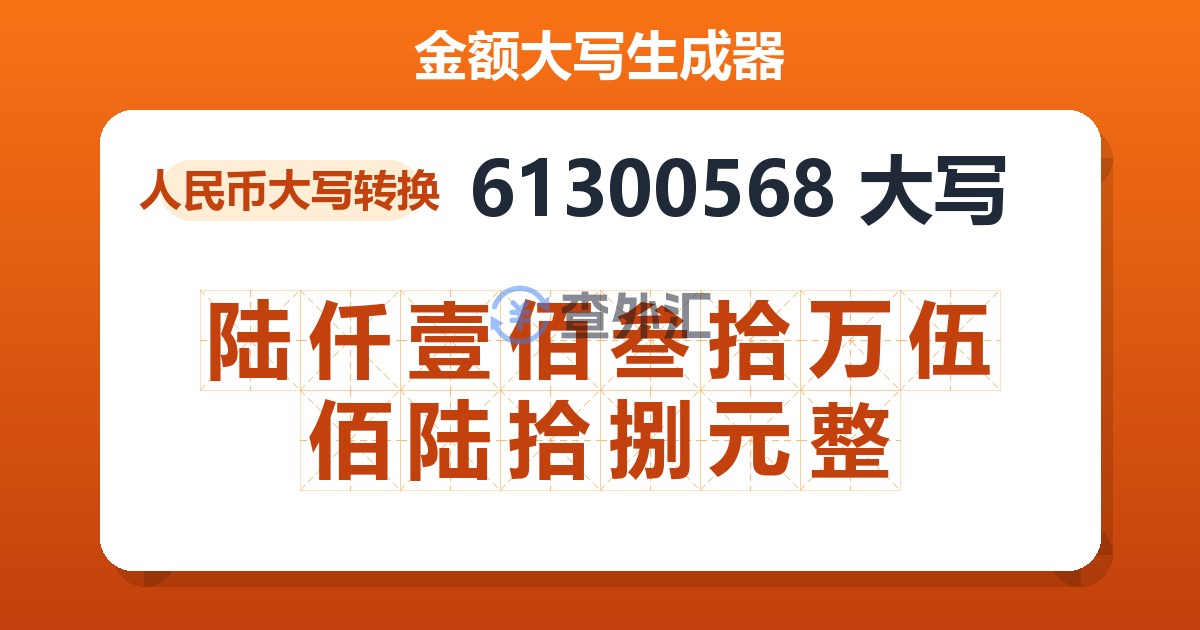 61300568大写 陆仟壹佰叁拾万伍佰陆拾捌元整