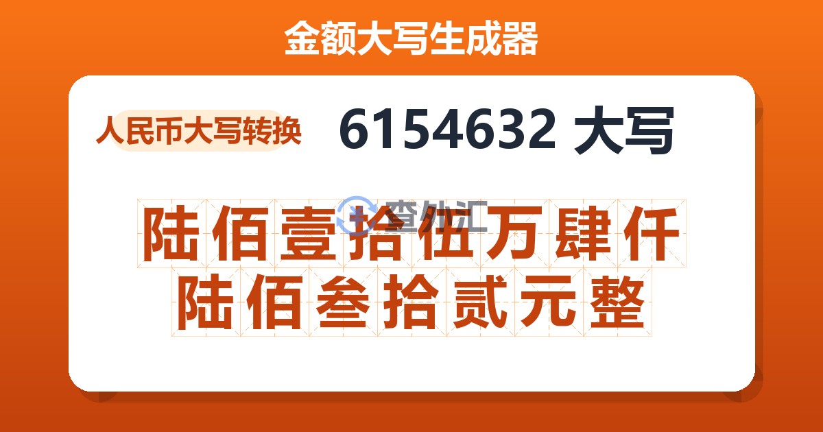 6154632大写 陆佰壹拾伍万肆仟陆佰叁拾贰元整