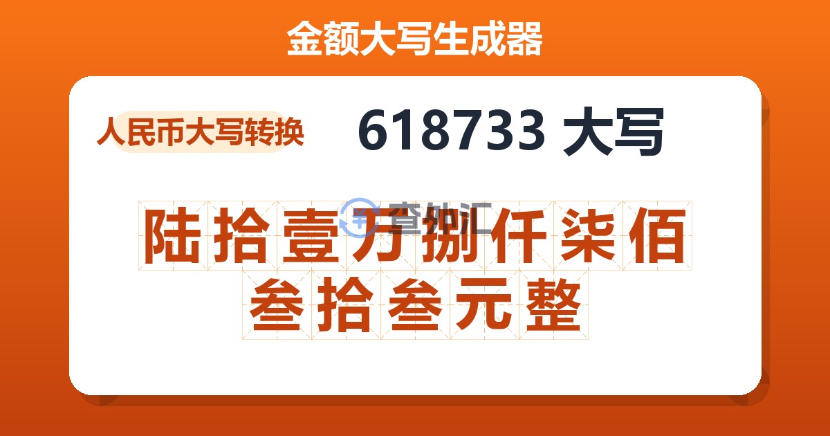 618733大写 陆拾壹万捌仟柒佰叁拾叁元整