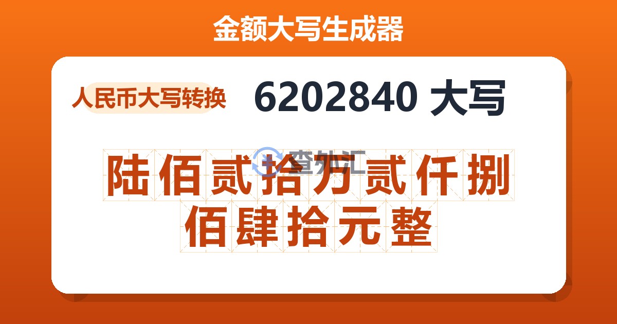 6202840大写 陆佰贰拾万贰仟捌佰肆拾元整