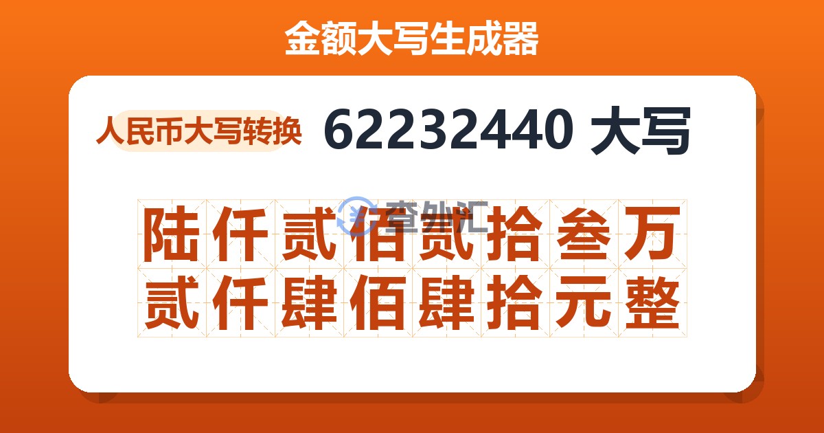 62232440大写 陆仟贰佰贰拾叁万贰仟肆佰肆拾元整