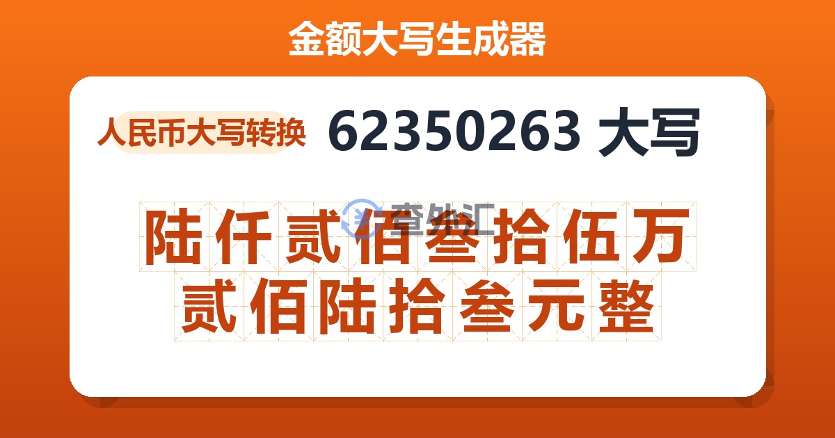 62350263大写 陆仟贰佰叁拾伍万贰佰陆拾叁元整