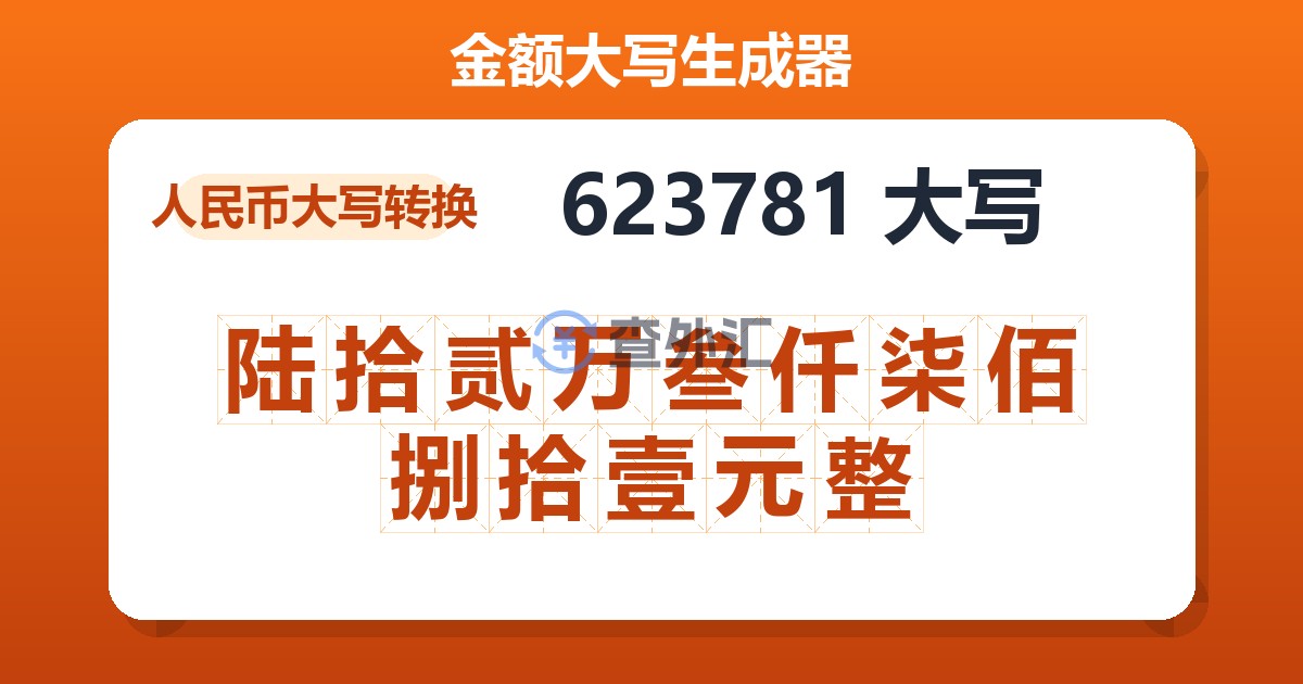 623781大写 陆拾贰万叁仟柒佰捌拾壹元整