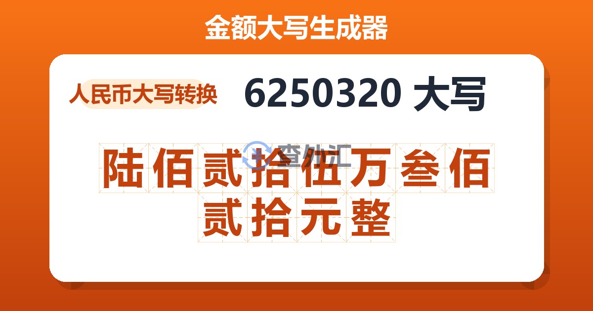 6250320大写 陆佰贰拾伍万叁佰贰拾元整
