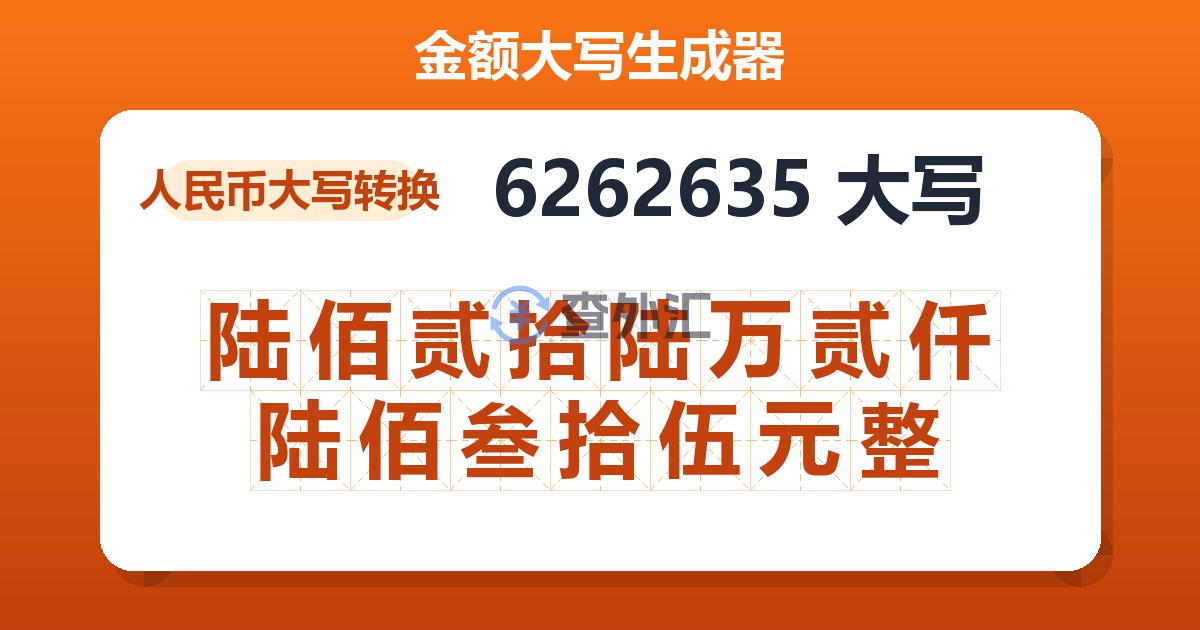 6262635大写 陆佰贰拾陆万贰仟陆佰叁拾伍元整