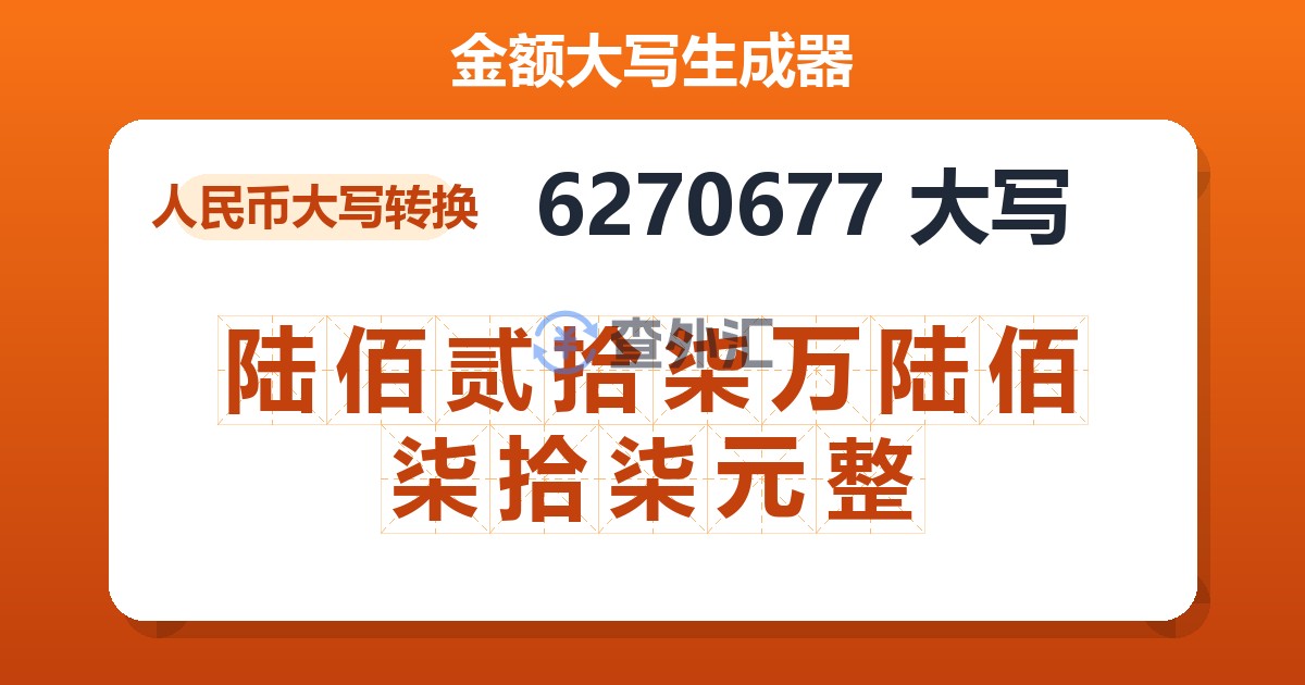 6270677大写 陆佰贰拾柒万陆佰柒拾柒元整