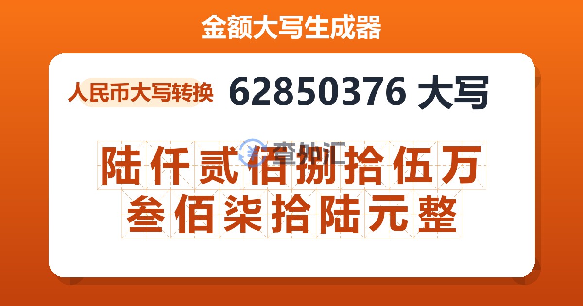62850376大写 陆仟贰佰捌拾伍万叁佰柒拾陆元整