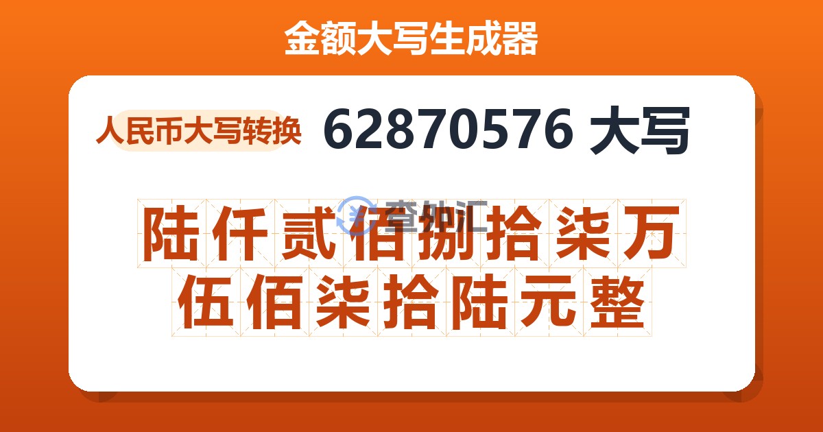 62870576大写 陆仟贰佰捌拾柒万伍佰柒拾陆元整