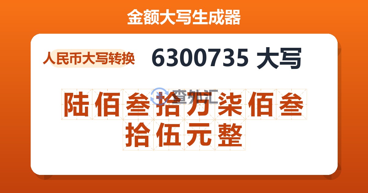 6300735大写 陆佰叁拾万柒佰叁拾伍元整